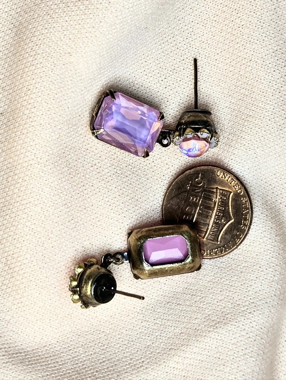 Pink Blossom Crystals W/ Flower In Octagon Antique Bronze Artisan Earrings